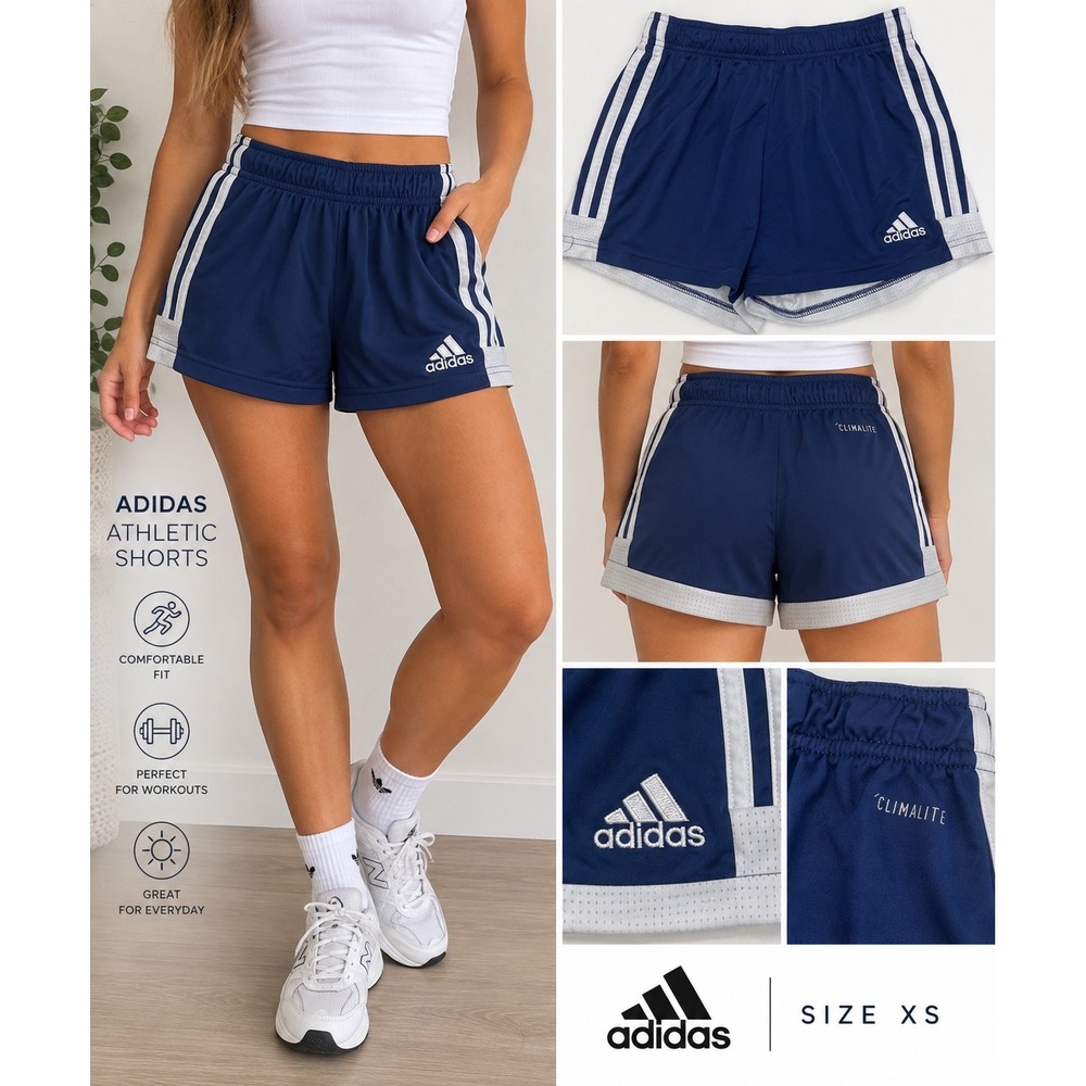 Adidas Climalite Athletic Shorts Navy Blue White Stripes Size XS